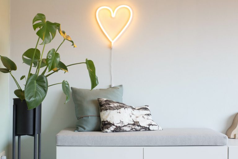 Heart shape neon light modern design interior